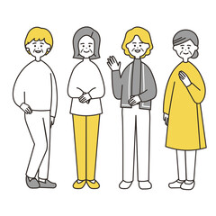 高齢　女性　パステル　全身　イエローカラー