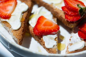 Healthy food breakfast strawberry toast with butter cream