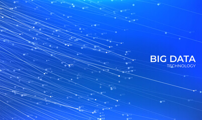 Big data technology background. Connected blue lines with particles. Visual analysis network. Science vector illustration.