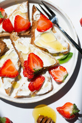 Healthy food breakfast strawberry toast with butter cream