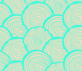 Spring seamless geometric pattern with the image of a tree, circles, a cut of the trunk. Vector design for web banner, business presentation, brand package, fabric, print, wallpaper, postcard.