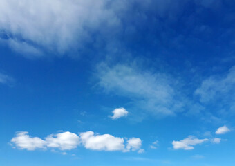 Naklejka na ściany i meble Blue sky background with fluffy white clouds