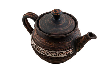 brown ceramic or red clay teapot isolated on white