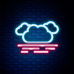 Glowing neon line Cloud icon isolated on brick wall background. Colorful outline concept. Vector