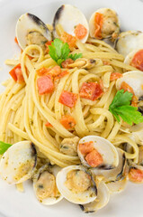 Traditional Italian seafood spaghetti with seashells