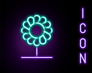 Glowing neon line Flower icon isolated on black background. Colorful outline concept. Vector