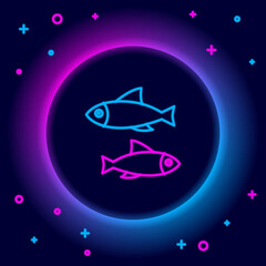 Fototapeta na wymiar Glowing neon line Fish icon isolated on black background. Colorful outline concept. Vector