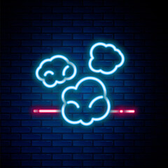 Glowing neon line Dust icon isolated on brick wall background. Colorful outline concept. Vector