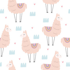 Hand drawn Lama cute print . Cute lama cartoon character. seamless patter