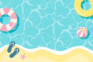 Fototapeten summer vector background with beach illustrations for banners, cards, flyers, social media wallpapers, etc. © mar_mite_
