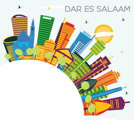 Dar Es Salaam Tanzania City Skyline with Color Buildings, Blue Sky and Copy Space.
