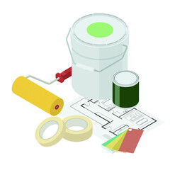 Professional painting tools on white background