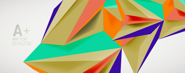 Vector triangle geometric backgrounds. Low poly 3d shape on light backdrop. Vector illustration for covers, banners, flyers and posters and other designs