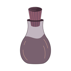 The potion in palmistry bottle is isolated on white background. Flat illustration with lines. Esoteric vector. Vector hand drawing. A mystical drawing. Isolated illustration