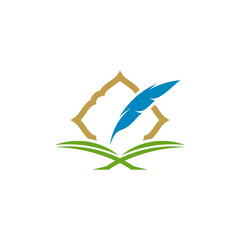 Feather with Mosque logo design vector illustration, Creative Islamic logo design concept template, symbols icons