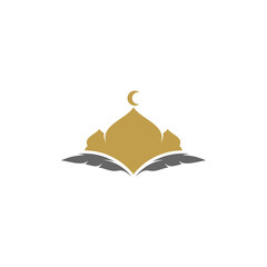 Feather with Mosque logo design vector illustration, Creative Islamic logo design concept template, symbols icons