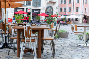 Fototapeta na wymiar Interior summer open-air street cafe .