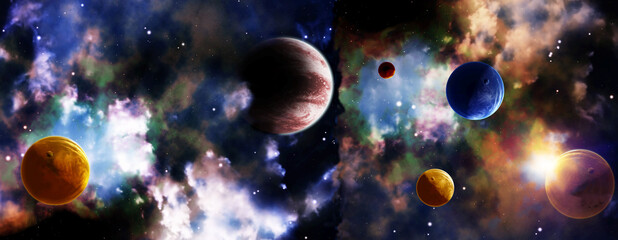 Plakat Space scene with planets and nebula