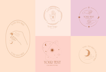 Collection of mystical linear logos, symbols, icons design template. Editable vector illustration.