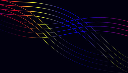 Colorful rainbow wavy lines on a blue background. Business style. Sport. Vector graphics. Can be used in cover design, book design, poster, flyer, CD cover, website background, or advertising. etc.