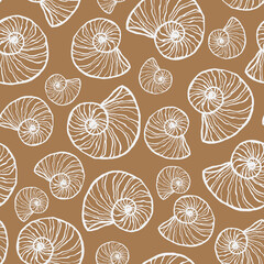 marine seamless pattern with seashell. summer time, sea, underwater, sea shells