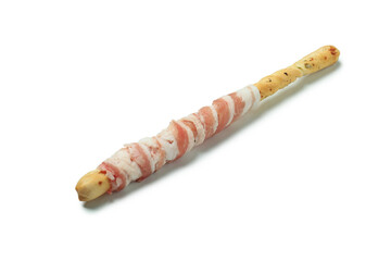 Grissini stick with bacon isolated on white background
