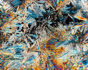Colorful microscopic view of Epsom Salt or Magnesium Sulfate heptahydrate Crystals. Abstract...