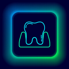 Glowing neon line Tooth icon isolated on black background. Tooth symbol for dentistry clinic or dentist medical center and toothpaste package. Colorful outline concept. Vector