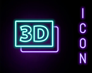 Glowing neon line 3D word icon isolated on black background. Colorful outline concept. Vector