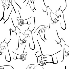Abstract hands line art seamless pattern. Couple and kissing female art. Passion women and man 