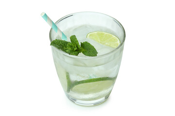 Glass of mojito cocktail isolated on white background