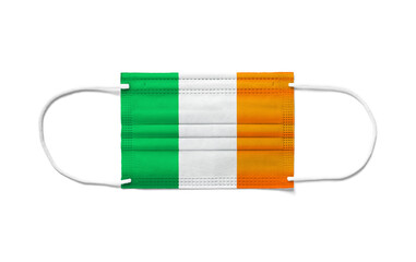 Flag of Ireland on a disposable surgical mask. White background