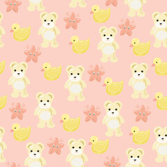 Seamless pattern with ducks and bears for children
