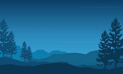 Incredible blue sky color with stunning natural scenery at night. Vector illustration