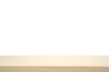 Wood table top isolated on white background. Empty white wood table desk top for product display.