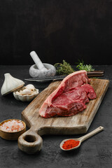 Raw beef ribeye lip on with skin