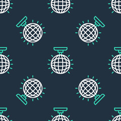 Line Disco ball icon isolated seamless pattern on black background. Vector