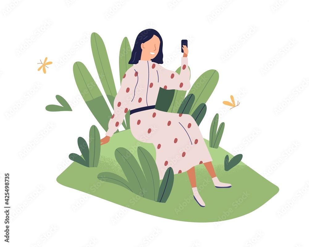 Poster Happy client enjoying good usable interface and friendly positive environment of mobile app. User care and support concept. Colored flat vector illustration isolated on white background