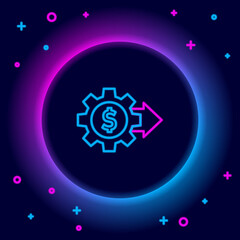 Glowing neon line Gear with dollar symbol icon isolated on black background. Business and finance conceptual icon. Colorful outline concept. Vector
