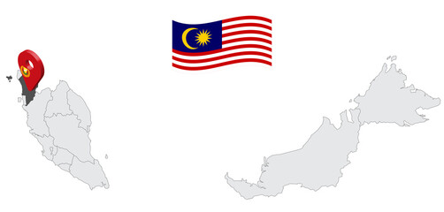 Obraz premium Location of State Kedah on map Malaysia. 3d State Kedah flag map marker location pin. Quality map with States of Malaysia for your web site design, app, UI. EPS10.