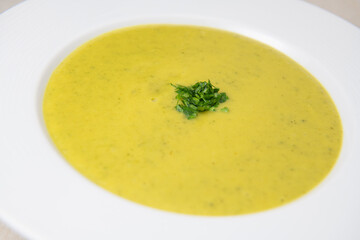 Recipe, soup, zucchini soup with Indian flavors, curcumin, curry, hight quality photo