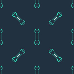 Line Wrench spanner icon isolated seamless pattern on black background. Vector