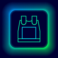 Glowing neon line Bulletproof vest for protection from bullets icon isolated on black background. Body armor sign. Military clothing. Colorful outline concept. Vector