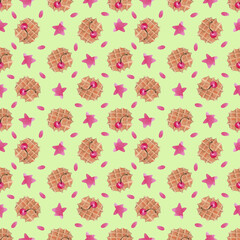 Fototapeta premium Watercolor seamless pattern with different sweets. Hand-drawn and isolated on a white background.