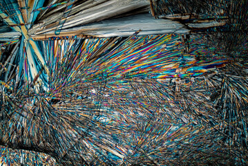 Colorful microscopic view of Epsom Salt or Magnesium Sulfate heptahydrate Crystals. Abstract...