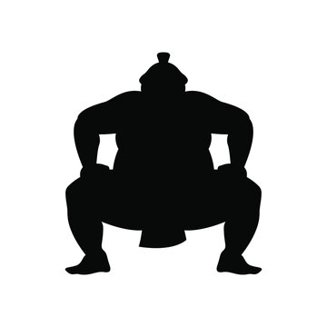  Vector Sumo Wrestler Silhouette. Black On White Icon