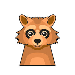 Cute Raccoon Face Cartoon Style on White Background. Vector