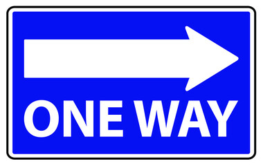 Arrow and wording one way on blue background warning or caution sign. 