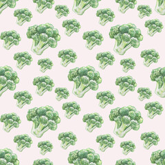 Watercolor hand drawn seamless pattern with broccoli. Good for kitchen ,wrapping paper ,cafe ,textile.