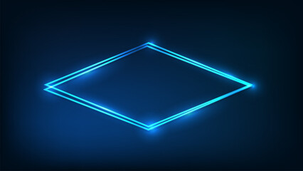 Neon double rhombus frame with shining effects